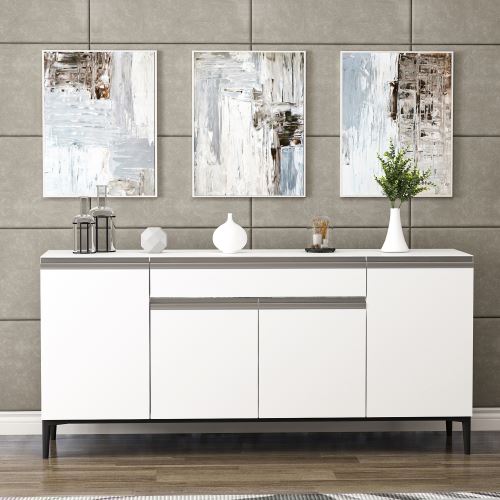 HOMEMANIA Meuble de rangement multi-usages Sandor - avec Portes, Étagères, Tiroir - pour Salon, Entrée - Blanc en Bois, 160 x 42 x 75 cm