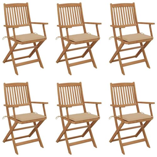 Vidaxl Chaises Pliantes 6 Pièces Avec Coussins En Bois D'acacia Massif - Image 3