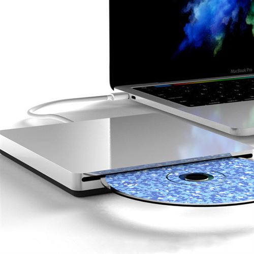 Lecteur/Graveur CD-DVD-RW Type-C pour MAC Portable Externe (ARGENT)