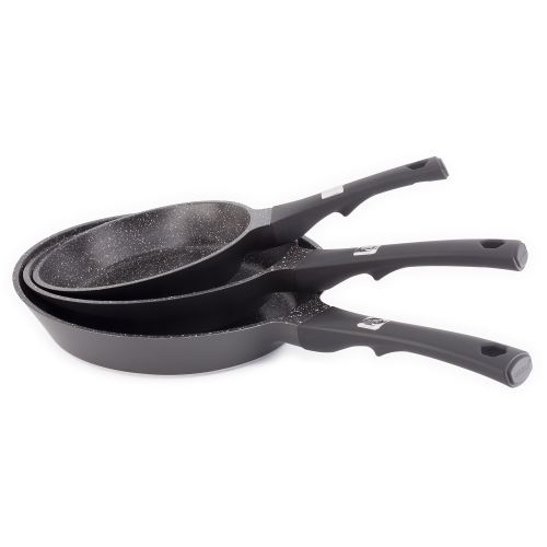 Lot de 3 poêles effet pierre poignée fixe 20-24-28 cm Grand Cru 2ème génération Qualité Pro