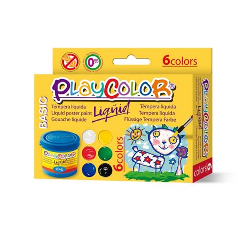 Lot de 6 pots de peinture gouache liquide BASIC - 40 ml. couleurs assorties