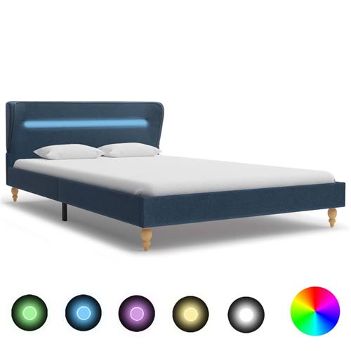 Cadre de lit avec LED Bleu Tissu 120 x 200 cm