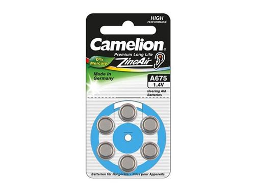 6 piles pour appareil auditif Camelion Zinc-Air A675 0% Mercury/Hg - Bleu