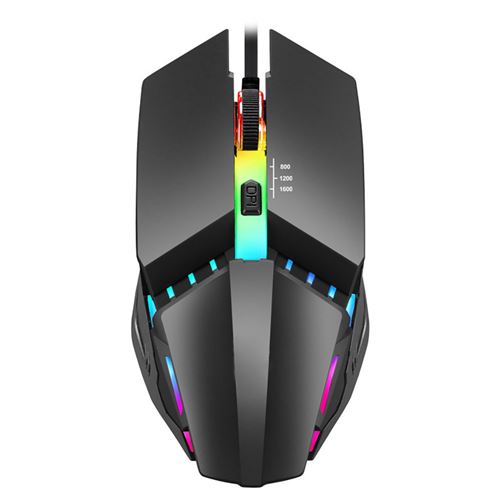 Souris filaire K3 USB 7Color allumant le jeu réglable de 1600DPI pour l'ordinateur - noir