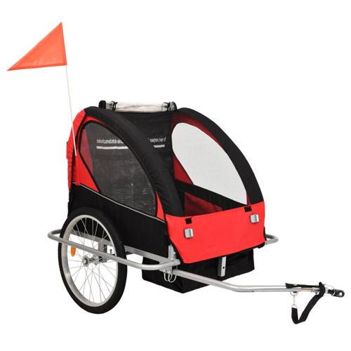 vidaXL Fietskar voor kinderen en wandelwagen 2-in-1 zwart en rood