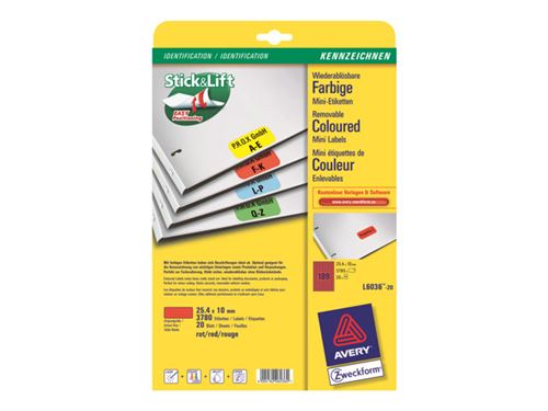 AVERY/Zweckform &eacute;tiquettes, 25,4 x 10 mm, rouges