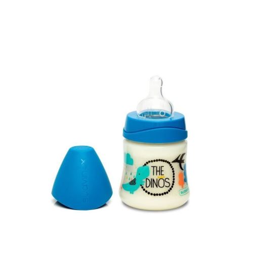 SUAVINEX Biberon 150ml Dino silicone rond 3 vitesses - bleu