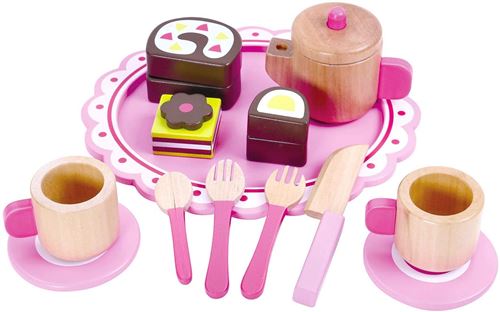 Tooky Toy service à café et à thé junior wood pink/brown 15-pièces