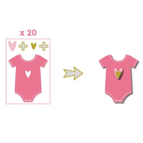20 formes découpées body rose-vert-gris