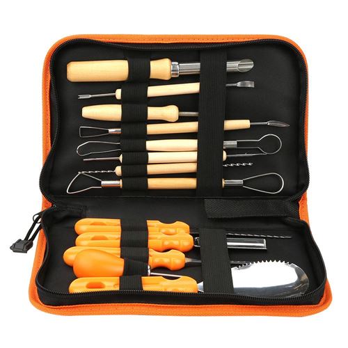 Kit Sculpture Citrouille Halloween - 14 Couteaux Acier Inoxydable + Sac Rangement - Outils Professionnels Pour Décorations