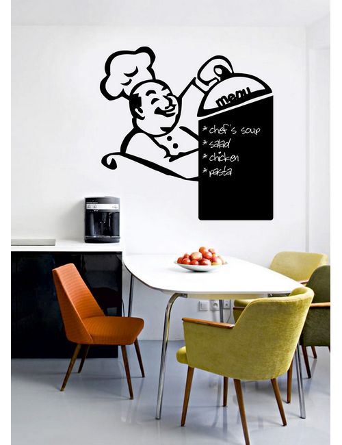 HOMEMANIA Tableau Noir Sticker - Murale - Chef Menu - pour Séjour, Cuisine - Noir en Vinyle, 38 x 0,1 x 38 cm