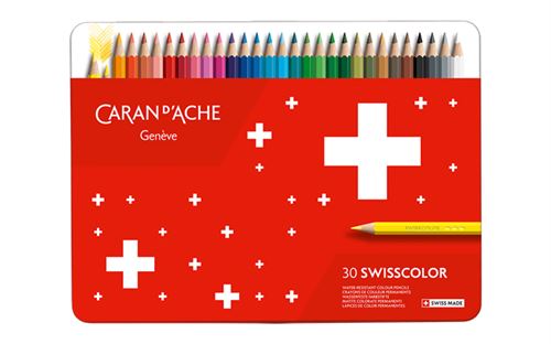 Boîte métal de 30 crayons de couleurs permanents Swisscolor - Caran d'Ache