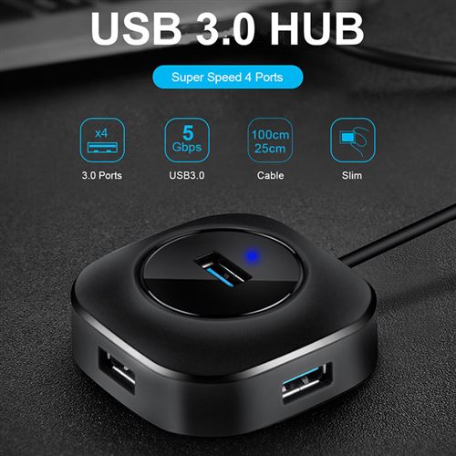 17€ sur Hub USB Multiprise 3.0 Splitter 4 Ports Câble 100cm Micro Extenseur  de Port USB Multiple pour PC Ordinateur Noir - Hub USB - Achat & prix