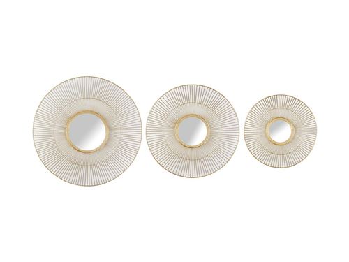 Set de 3 miroirs ronds filaires style art déco MARISA - Fer et verre - Doré