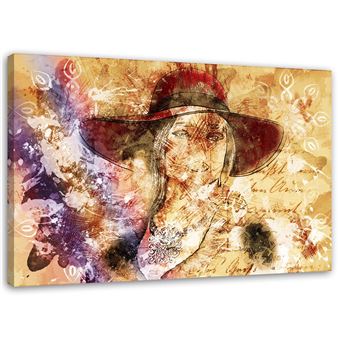 Image Moderne Tableau Sur Toile Art Moderne Canevas Femme Au Chapeau Rouge 60x40 Achat Prix Fnac