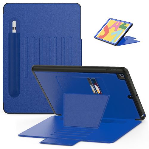 Etui en PU + TPU multi-angle magnétique créatif avec support, porte-cartes et porte-stylet bleu pour votre Apple iPad 10.2 (2019)
