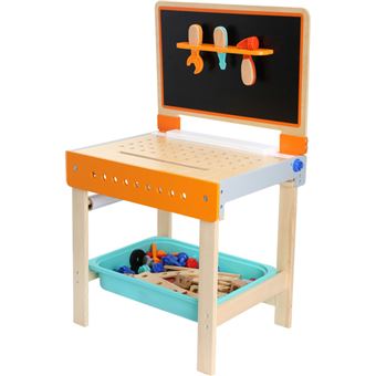 TikTakToo Table à outils en bois pour enfant avec de nombreux accessoires -  Kit d'atelier et banc de bricolage