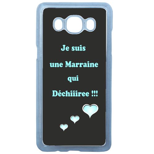 Coque Marraine Turquoise Et Noir Compatible Galaxy J7 2016 Transparent