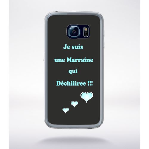 Coque Marraine Turquoise Et Noir Compatible Samsung Galaxy S6 Edge Transparent