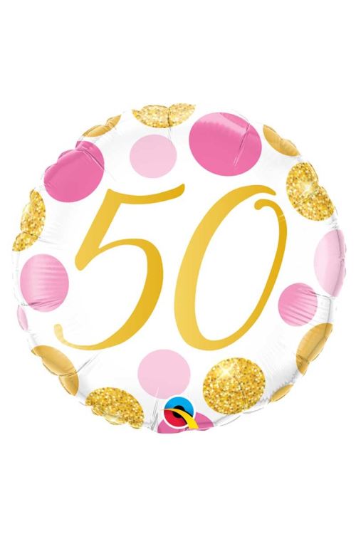 Ballon Aluminium Happy Birthday 50 Pois Rose Et Or 45 Cm 18 Qualatex® - Blanc - 18 / 45 cm de diamètre