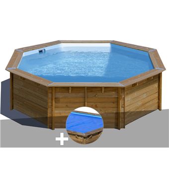 Kit piscine bois Gré Violette Ø 5,00 x 1,27 m + Bâche à bulles - 1