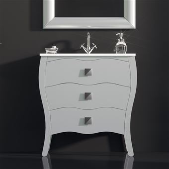 Meuble Salle De Bain 80 Cm Laque Blanc 3 Tiroirs Vasque