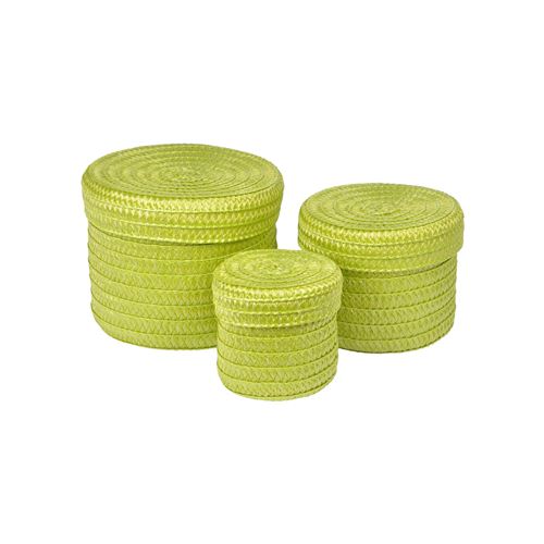 set de 3 boites rondes plastique tressé ø10/ø15/ø18cm trendy vert anis