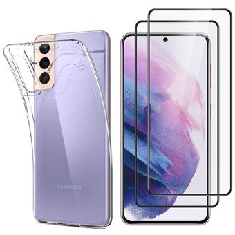 Protection d'écran pour smartphone XEPTIO Pack coque transparente en TPU et  vitre en verre trempé FULL cover noir pour Samsung Galaxy S21 ULTRA 5G 