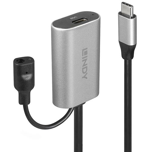Lindy Active Extension Cable - Câble d'extension USB - USB-C (M) pour prise CC, USB-C (F) - Thunderbolt 3 / USB 3.0 / USB 3.1 Gen 1 - 5 m - actif - noir