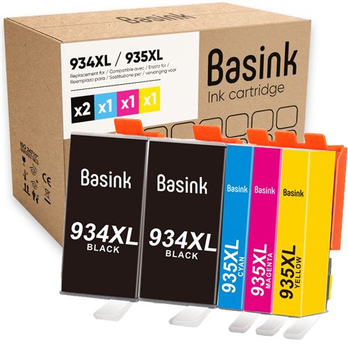 Basink Cartouche d'encre Compatible avec HP 934 935 XL Pack 5 pour Officejet Pro 6230 6830 6820 6812 6815 6835 6810