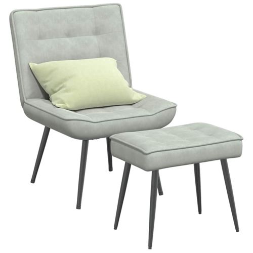 Non Communiqué Gris Clair Chaise De Relaxation Avec Tabouret Velours