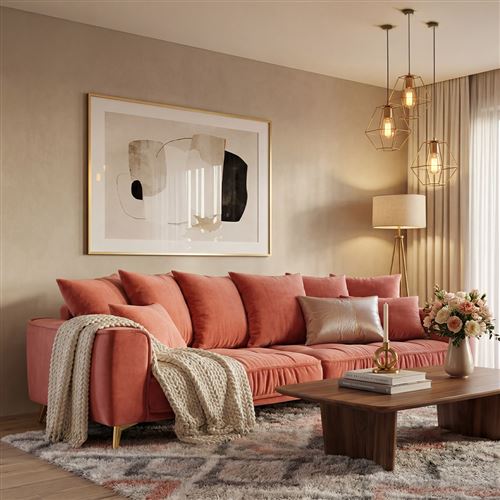 Maison Aubertin Canap&eacute; Velours Droit Rose Altamo - 4 Places