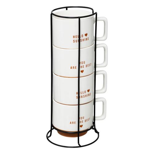 Non Communiqué Blanc Secret De Gourmet - Lot De 4 Mugs Sur Rack "Hello" 30Cl