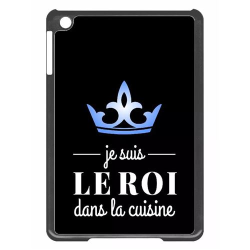 Coque tablette My-Kase pour iPad mini 2 - je suis le roi dans la cuisine fond noir couronne bleu - Plastique Noir
