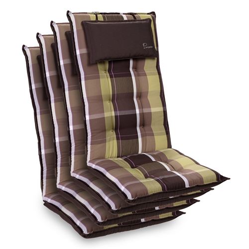 Coussin de chaise de jardin -Blumfeldt Sylt -120 x 50 x9 cm -4 pièces -Carreaux Verts