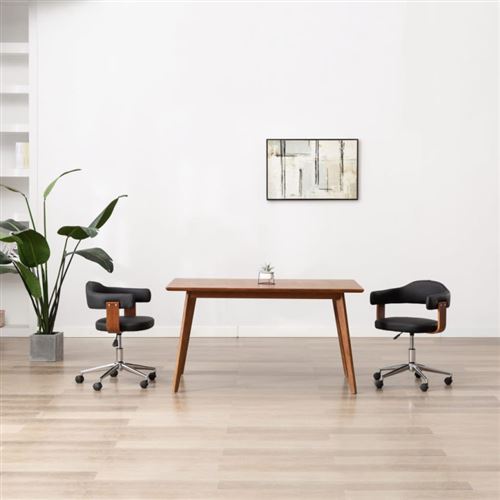 vidaXL Chaises pivotantes à dîner 2 pcs Noir Bois courbé et similicuir