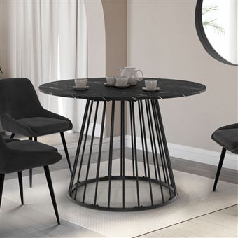 IDMarket Table Basse Ronde Alaska 70 Cm - Plateau Effet Marbre Blanc, Pied Araignée Métal Noir, Style Moderne Chic