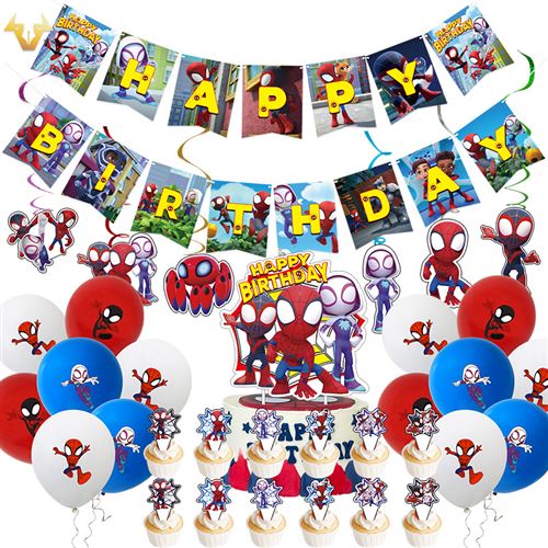 Decoration Anniversaire Spiderman and His Amazing Friends FONGWAN Ballon Bannière Suspendu Swirl Topper - Multicolore