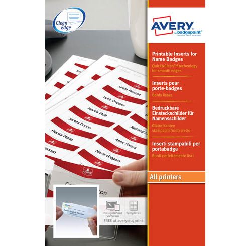 Boîte de 180 inserts microperforés L7418 pour badge 30 x 65 mm - Blanc - Avery