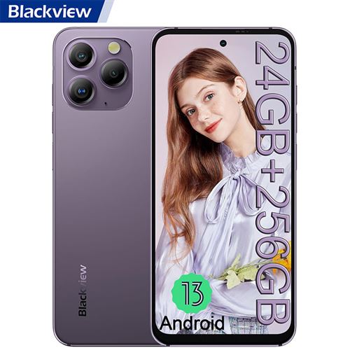 Blackview A96 Téléphone Portable 6,5 2.4K 120Hz 24Go+256Go MTK Helio G99 Android 13 48MP Dual SIM,Face ID,NFC,Certifié TÜV - Violet