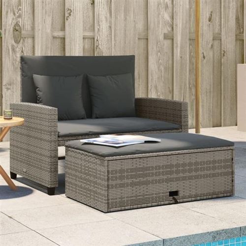 vidaXL Canapé de Jardin 2 Places avec Coussins, Siège avec Repose-pieds, Canapé-lit avec Dossier, Meuble de Terrasse Patio, 365134