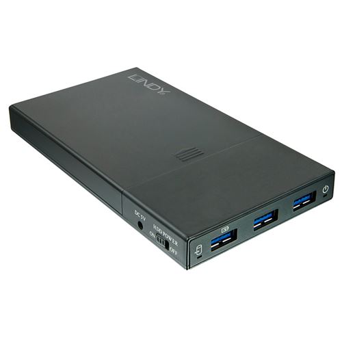 Lindy - Storage enclosure met USB-hub met 3 poorten - 2.5 - SATA 6Gb/s - USB 3.1 - zwart
