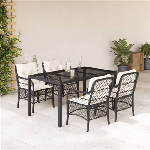 Non Communiqué Noir Vidaxl Ensemble À Manger De Jardin Avec Coussins 5 Pcs, Table Et Chaises De Patio, Meubles D'extérieur Terrasse, Moderne, 3212020