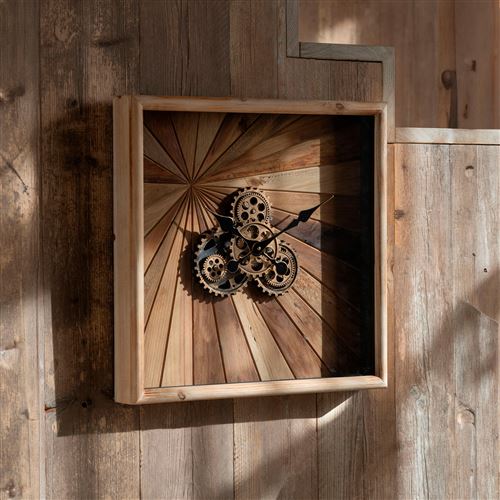 Maison et Styles - Horloge Carrée avec Engrenage - 80 cm - Marron - Image 3