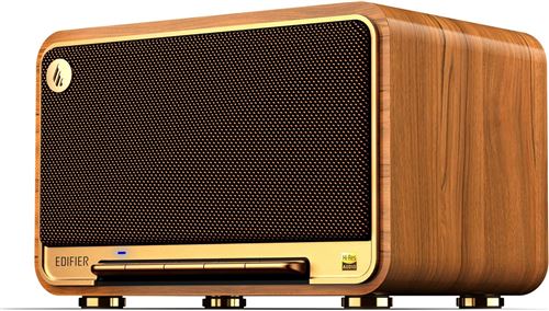 EDIFIER D32 Altavoz Inalámbrico Retro De Mesa 60W Hi Res LDAC AirPlay2 Bluetooth 5.3 WiFi Doble Banda 24Bit 96KHz Unidad Medio Bajo 4 Pulgadas Tweeters Dobles 11H Reproducción Entrada USB C AUX App