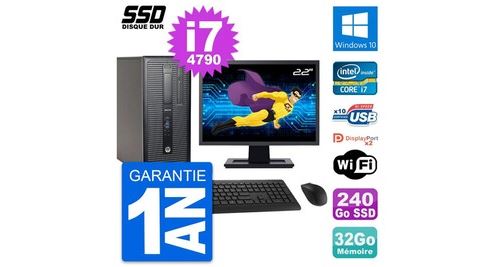 Pc tour hp elitedesk 800 g1 ecran 22" i7-4790 ram 32go ssd 240go windows 10 wifi