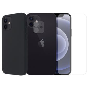 Protection intégrale Verre Trempé pour iPhone 12 + Verre Trempé Caméra Arrière + Coque souple silicone Noire - Visiodirect - - 1