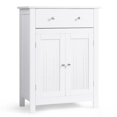 meuble de salle de bain giantex blanc 60 x 30 x 80 cm avec tiroir, portes et étagère réglable sur 3 hauteurs