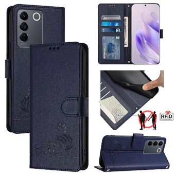 Nincyee Étui Porte-Cartes Vivo X80 Pro – Cuir Synthétique Double Boucle Pliable, Support Magnétique, Gris