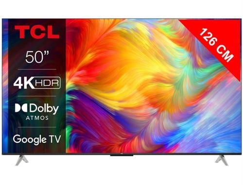 Tcl 50P637 - Classe De Diagonale 50" (50" Visualisable) TV LCD Rétro-Éclairée Par Led - Smart TV - Google TV - 4K UHD (2160P) 3840 X 2160 - Hdr - Métal Foncé Brossé